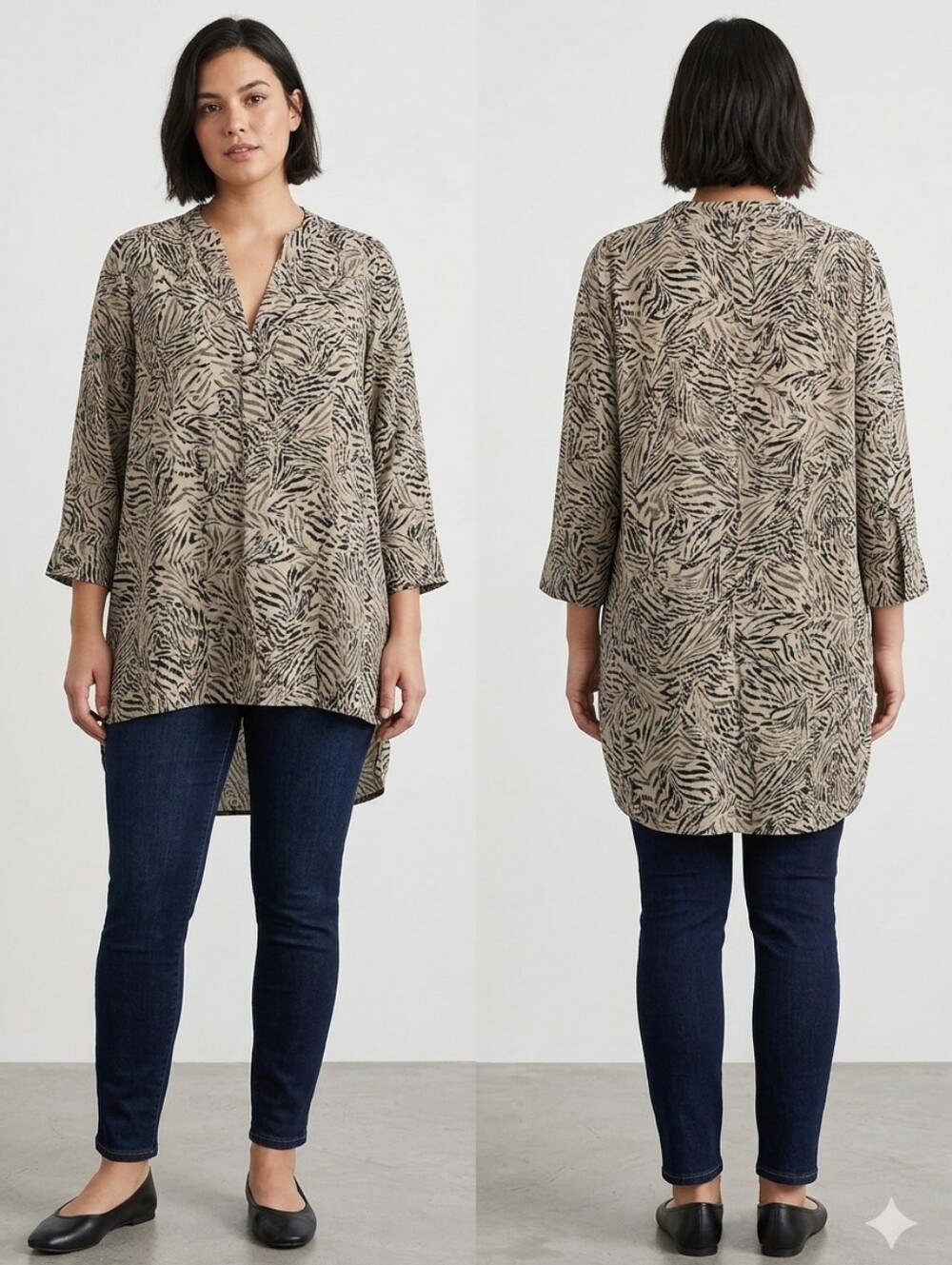ELOQUII Women Tunic Blouse Abstract Zebra Print Longline Tunic Top Size 18